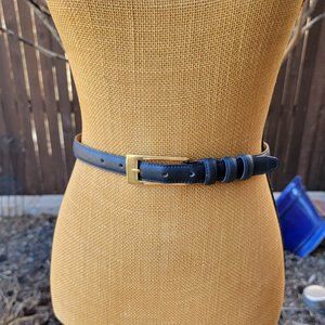 Vintage Blue Leather Skinny Belt
